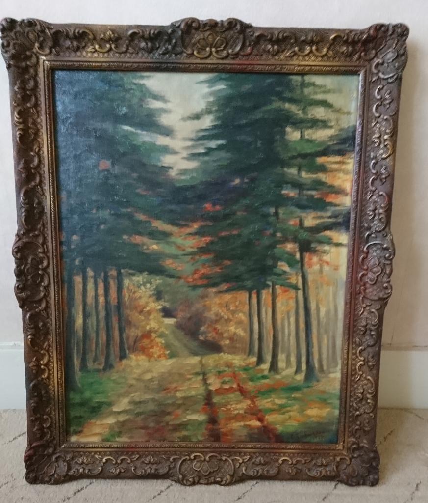 Schilderij bospad (van Embden) 53 x 44 (E), Antiek en Kunst, Ophalen