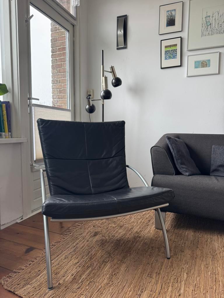 Harvink Uncle Sam fauteuil van zwart leer, Ophalen, Zo goed als nieuw, 50 tot 75 cm, Leer