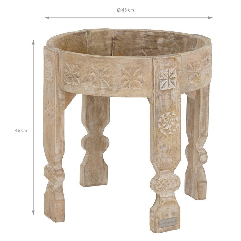 Oosterse Bijzettafel Hout - Handgesneden Design, 45 tot 60 cm, Minder dan 55 cm, Rond, Ophalen of Verzenden
