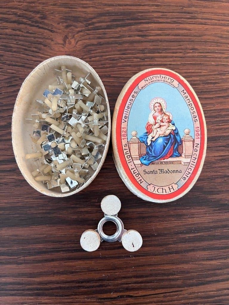 Devotica religie Madonna Mariposas kaarsjes vintage 1961, Verzenden, Zo goed als nieuw, Overige typen, Christendom | Katholiek