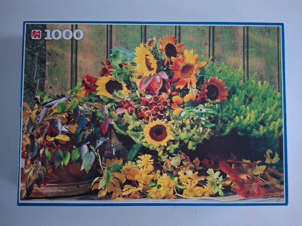 Jumbo puzzel 1000 stukjes Gemengd boeket met zonnebloemen, Ophalen of Verzenden, 500 t/m 1500 stukjes, Zo goed als nieuw, Legpuzzel