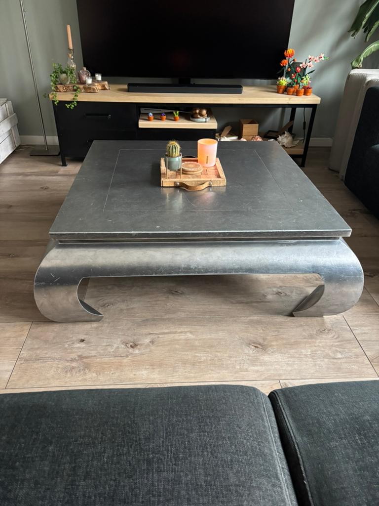Opium Salontafel Staal met bladzilver afwerking, Huis en Inrichting, Tafels | Salontafels, Ophalen, Gebruikt, Metaal, Minder dan 50 cm