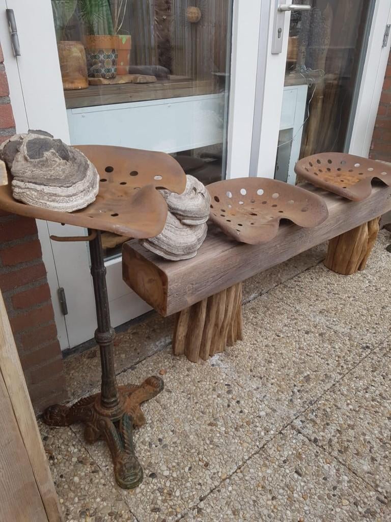 Tuinbank, spoorbiels, tractorzadel, Tuin en Terras, Ophalen, Gebruikt, Hout
