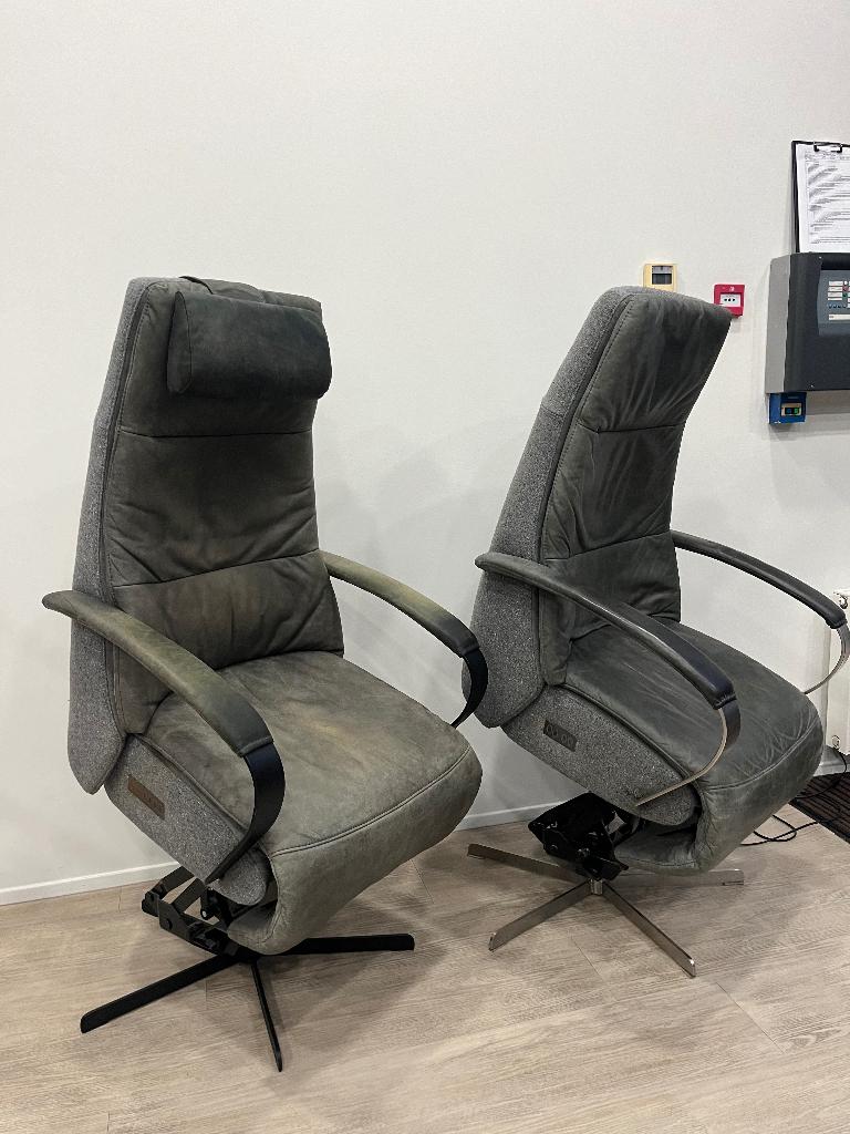 2 Prominent Humberto E100 Groen/Grijs Relaxfauteuil Sta-op M, Ophalen of Verzenden, Zo goed als nieuw, Leer, 50 tot 75 cm