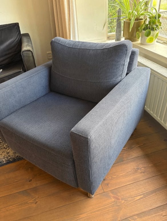 Twee Blauwe Fauteuils Loods 5, Huis en Inrichting, Ophalen, Gebruikt, 75 tot 100 cm, 75 tot 100 cm