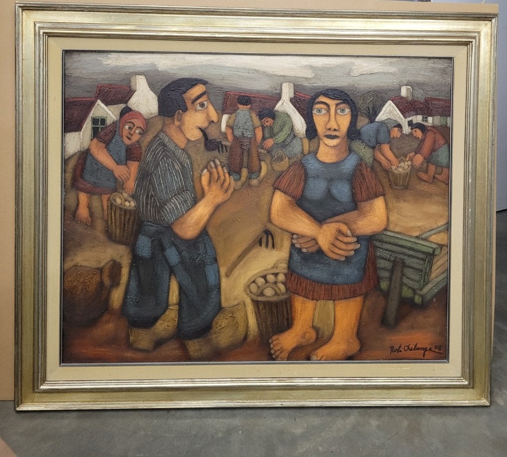 Robert DELANGE, wroeters van ten lande, Antiek en Kunst, Ophalen, Gesigneerd, Olieverf, Doek