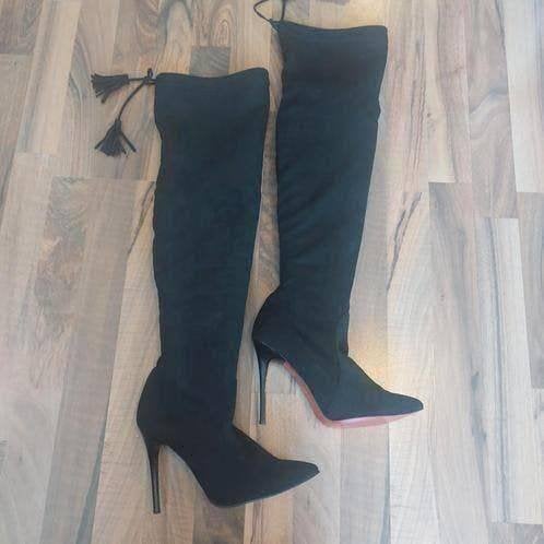 Zwarte suede laarzen/hakken, Maat 39, Ophalen of Verzenden, Gedragen, Zwart, Hoge laarzen