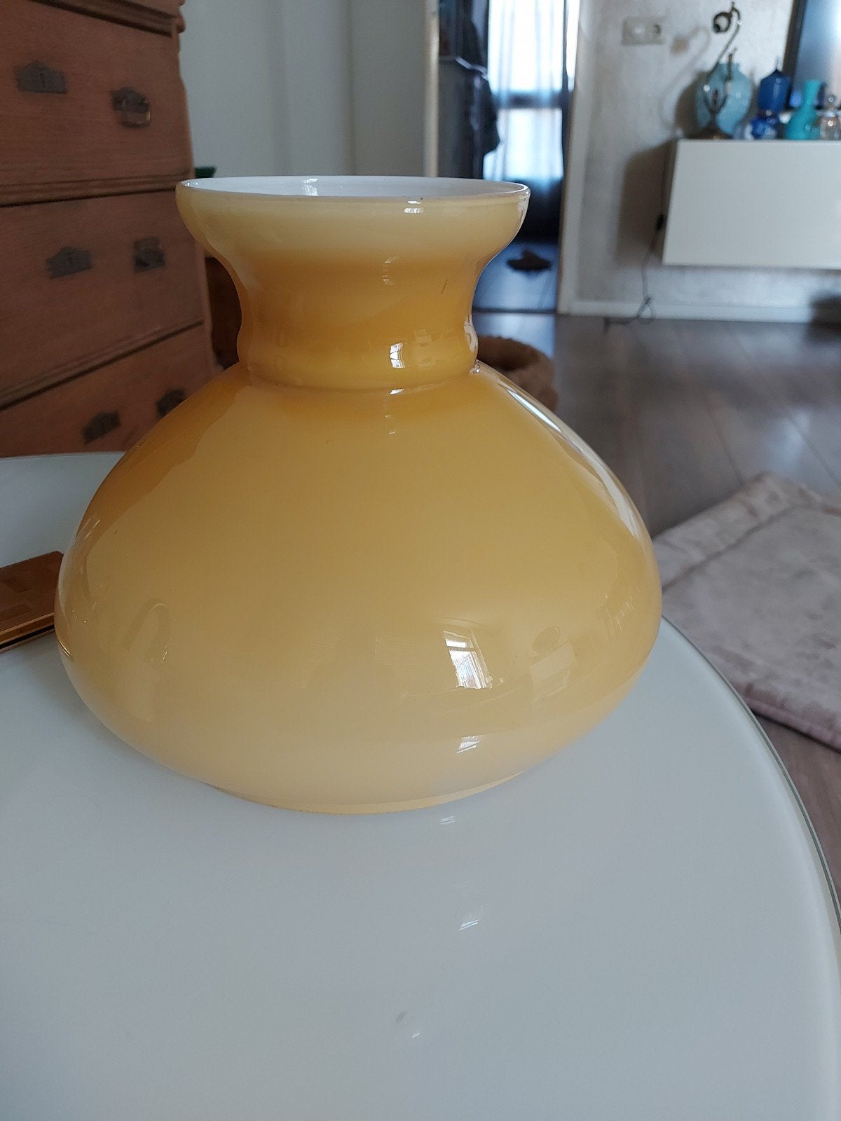Vintage butterscotch opaline glazen lampenkap, geel, Ophalen of Verzenden