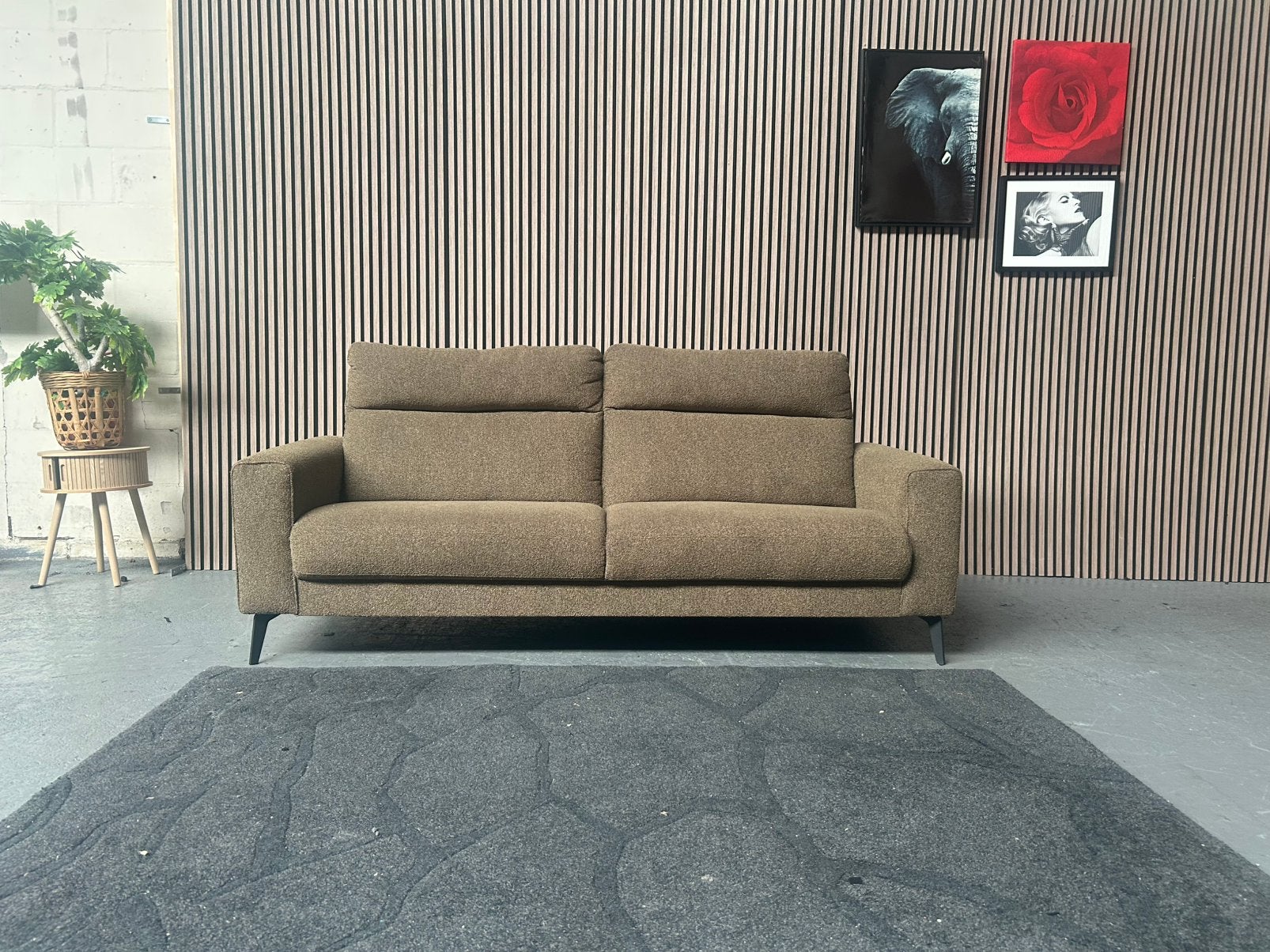 GRATIS LEVERING Tweezits Bank Bouclé Bruin 211X85 GEREINIGD