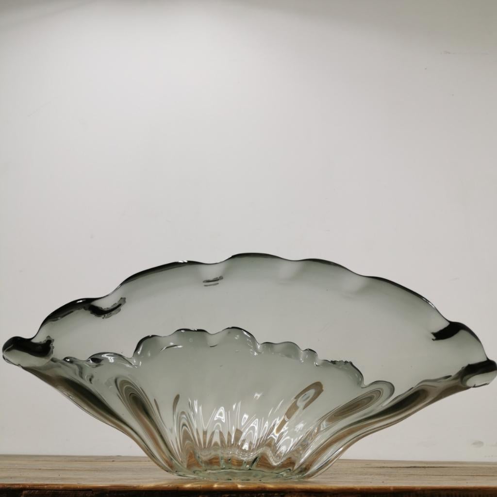 Zeer grote Vintage schaal Italiaans glas, glazen fruitschaal, Ophalen of Verzenden