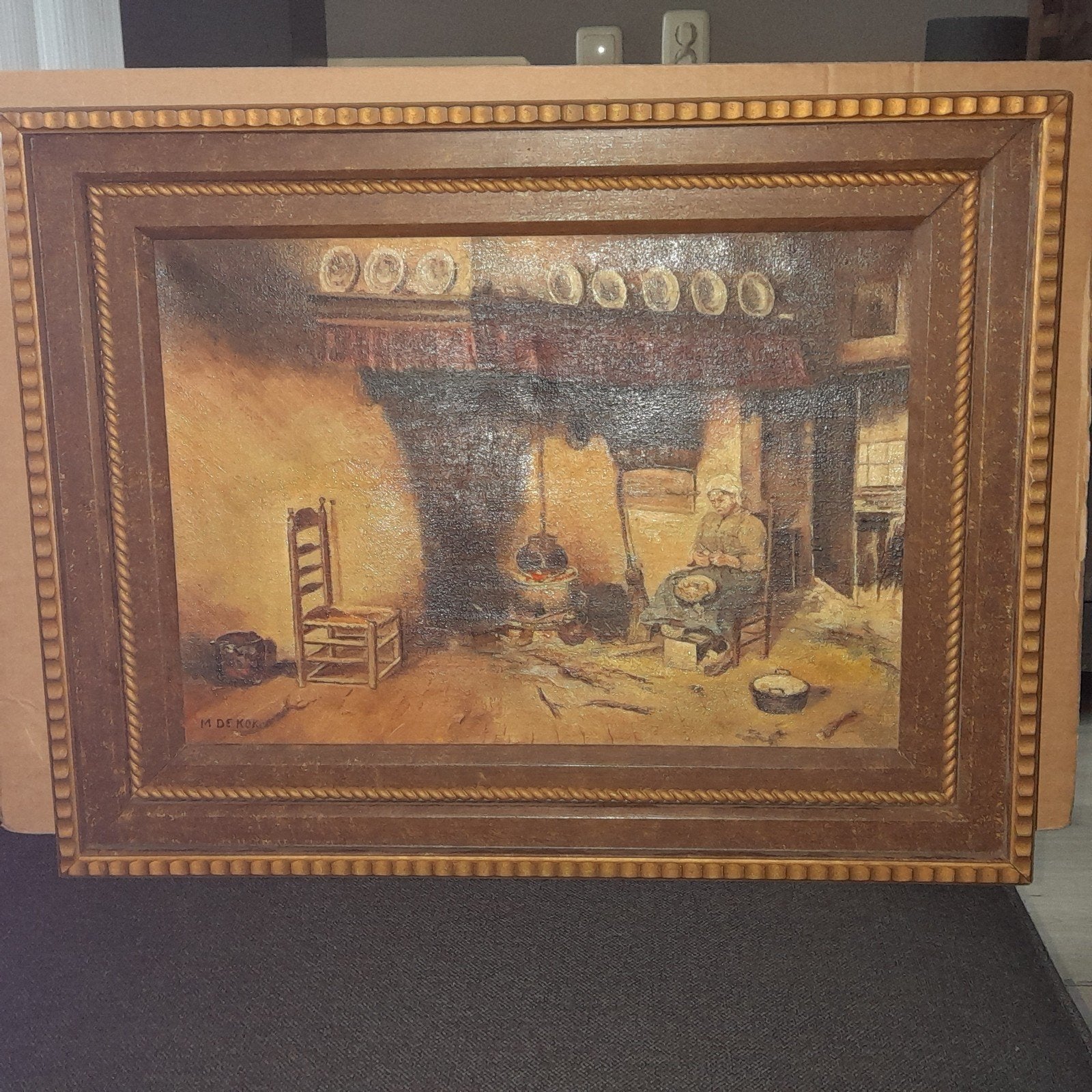 Oud Hollands tafereel - M. de Kok - schilderij, Ophalen of Verzenden, Gebruikt
