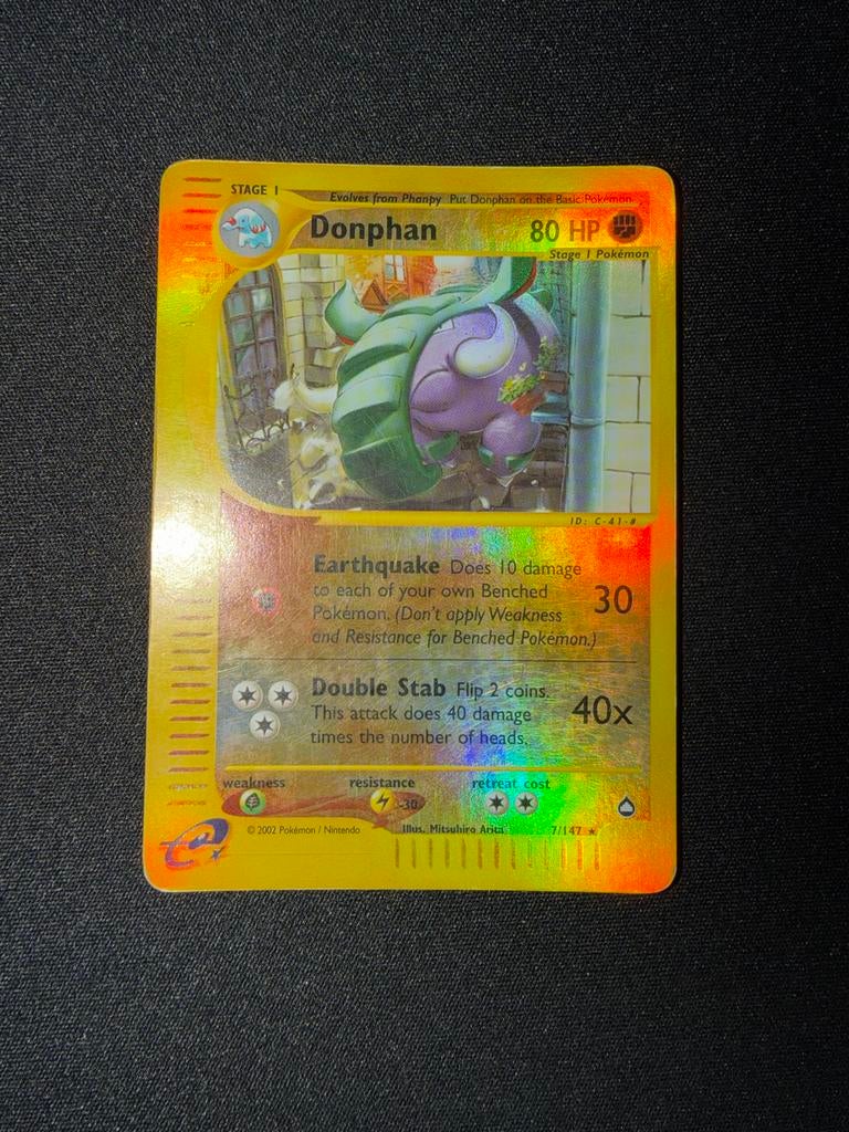 Donphan 7/147 Aquapolis Reverse Holo Pokémon Kaart, Ophalen of Verzenden, Gebruikt, Losse kaart, Foil