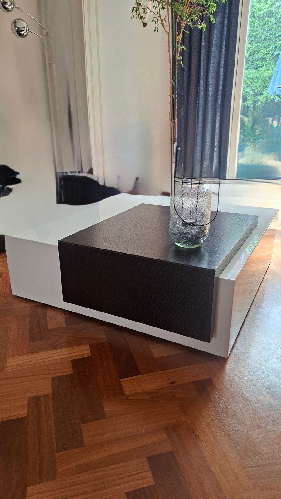 Witte met eikenhout bruin salontafel, Ophalen, Eikenhout, Gebruikt, Vierkant