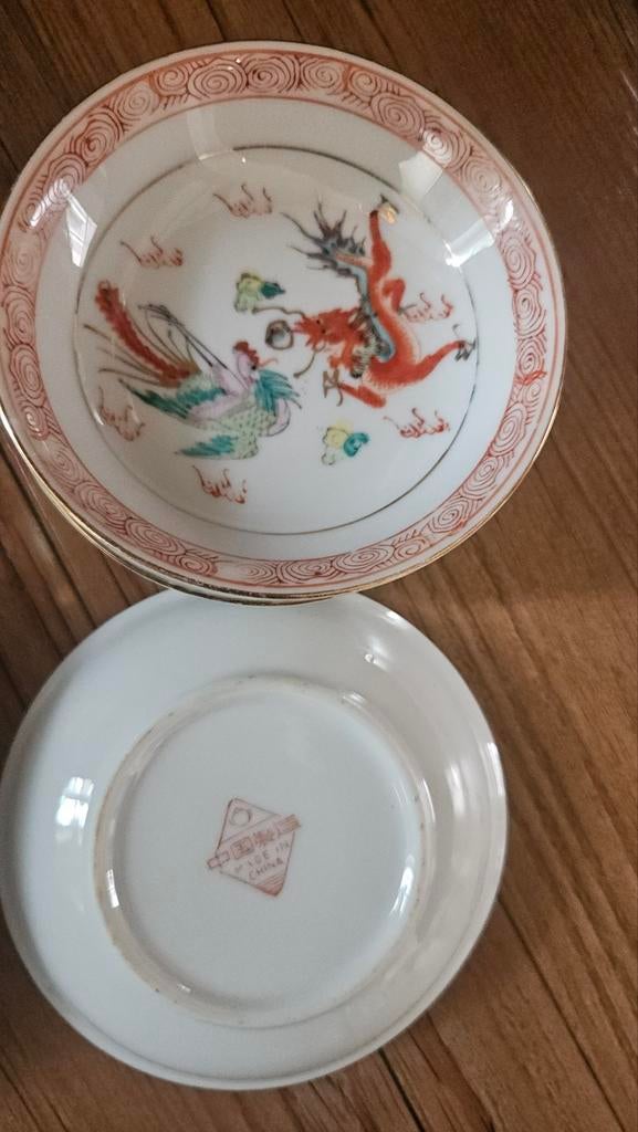 Vintage Chinese schaaltjes met draak en feniks, Ophalen of Verzenden