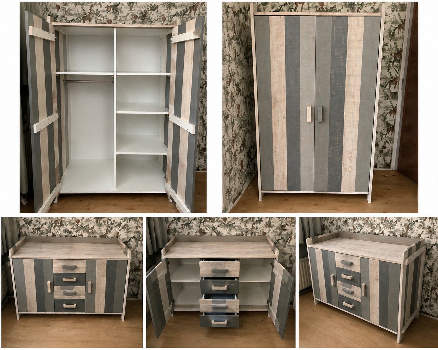 Complete Europe Baby Jelle babykamer (steigerhout look), Ophalen, Gebruikt, Jongetje of Meisje