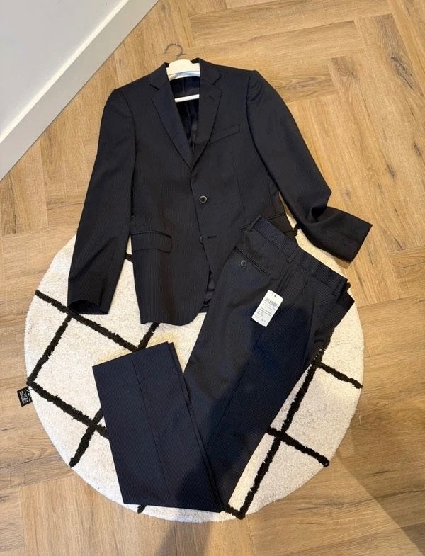 Nieuw blauw pinstripe kostuum heren pak XS 44 Harvey Lewis, Blauw, Ophalen of Verzenden, Maat 46 (S) of kleiner, Harvey Lewis & Sons