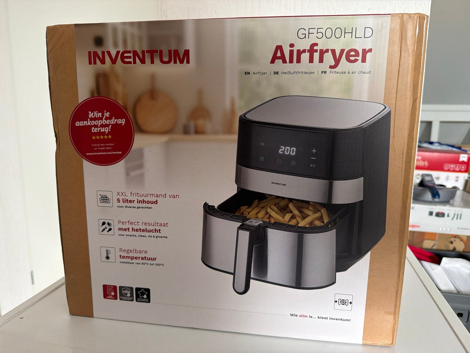 Inventum GF500HLD Airfryer XXL 5 liter inhoud, Witgoed en Apparatuur, Ophalen, Nieuw, Airfryer XXL, 1500 gram of meer