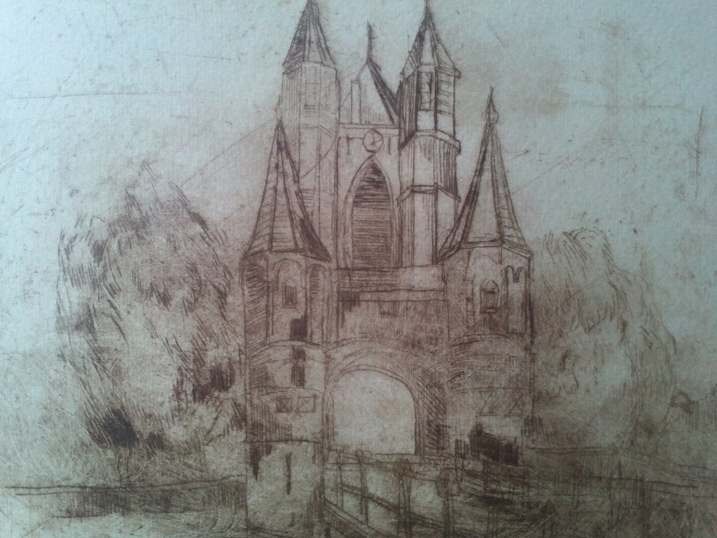 Mooie originele oude ingelijste ets door R. Cornelisse., Gesigneerd, Ophalen of Verzenden, Landschap, 1950 - 1999