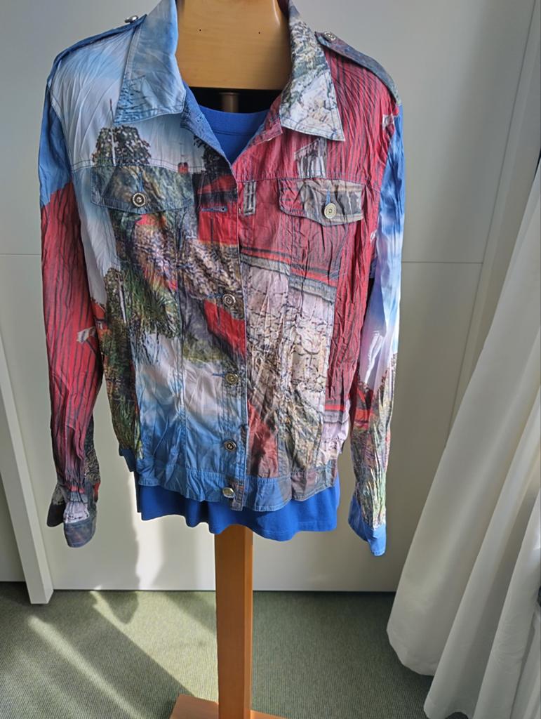 Blauw gewerkt kreuk jasje maat 6 van Etoile Du  Monde, Blauw, ETILE DU MONDE, Maat 46/48 (XL) of groter, Ophalen of Verzenden