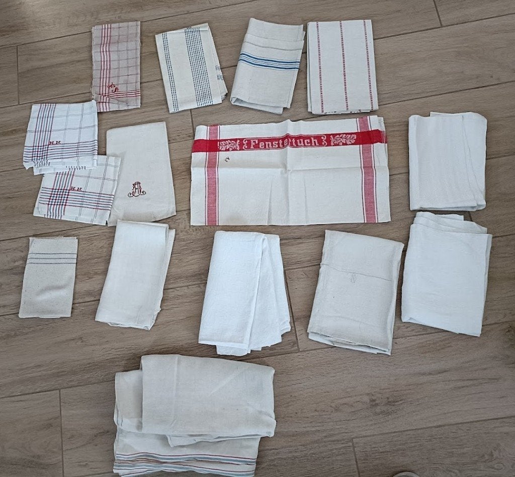 Lot van 15 vintage linnen, vlas, katoen doeken (BT14), Ophalen of Verzenden, Gebruikt, Theedoek of Handdoek