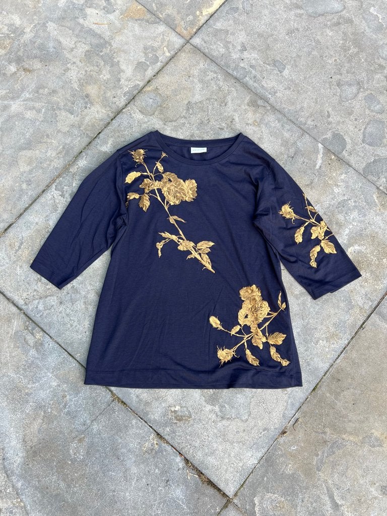 DRIES VAN NOTEN top navy/goud embroidered M- TIEN op Insta, Kleding | Dames, Maat 38/40 (M), TIEN concepts, -, Blauw