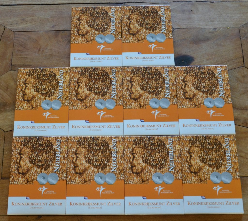Nederland 10 Stuks Zilveren 5 Euro 2004 Koninkrijksmunt, Zilver, Overige landen, Ophalen of Verzenden, 5 euro
