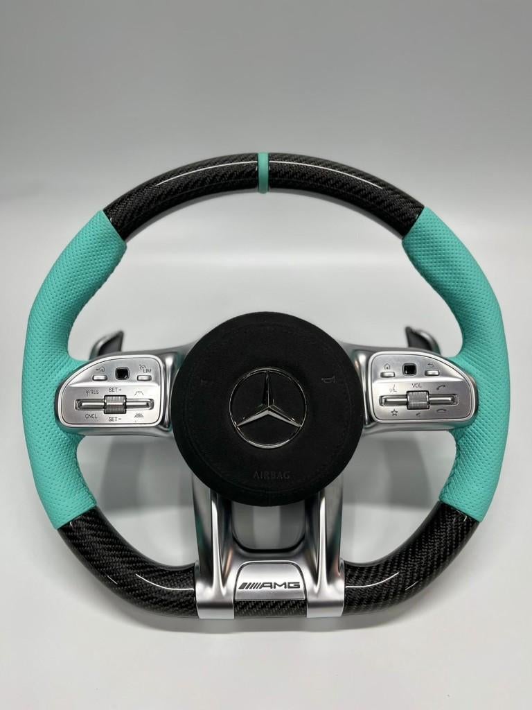 Mercedes AMG Carbon Sportstuur – Tiffany Blue Geperforeerd, Auto-onderdelen, Besturing, Ophalen of Verzenden, Nieuw, Mercedes-Benz