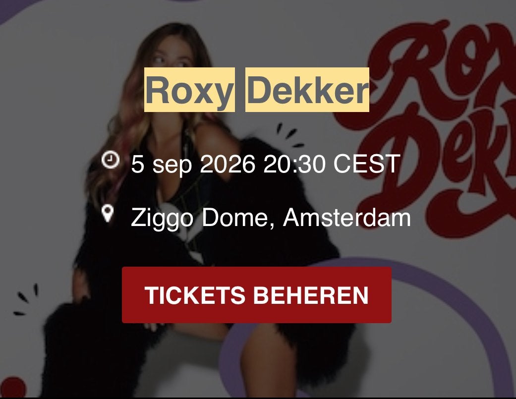 3 kaarten Roxy dekker ziggo dome 5 september zit plaatsen, Drie personen of meer, September