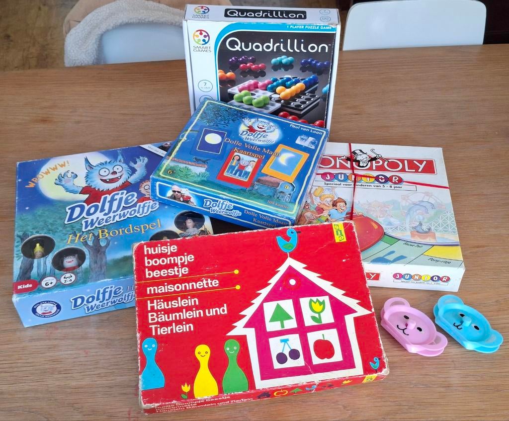 Spellen voor jonge kinderen + kaarthouder, Gebruikt, Diverse, Ophalen of Verzenden, Een of twee spelers
