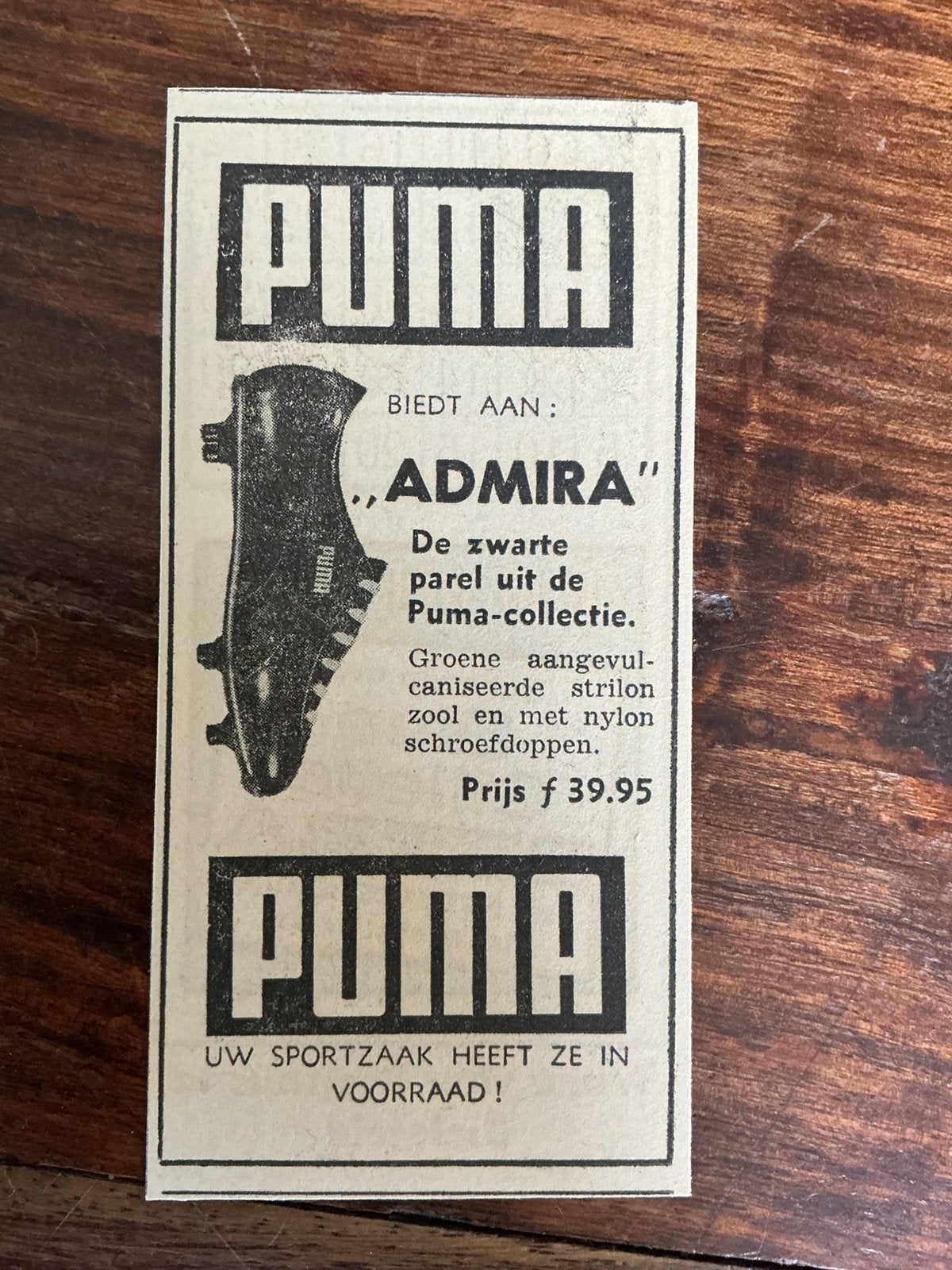 Voetbal reklame PUMA Admira voetbalschoenen 1963, Ophalen of Verzenden, 1960 tot 1980, Knipsel(s)