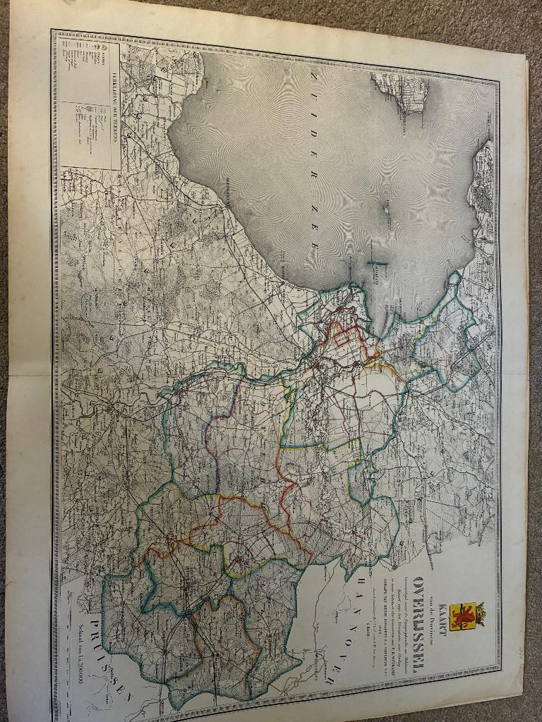 Speciale Zeldzame Kaart van Overijssel 1866, Boeken, Atlassen en Landkaarten, Landkaart, 1800 tot 2000, Nederland, Ophalen