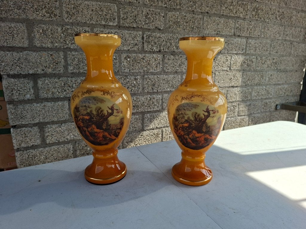 schitterende oude set vintage grote vazen glas, Ophalen of Verzenden