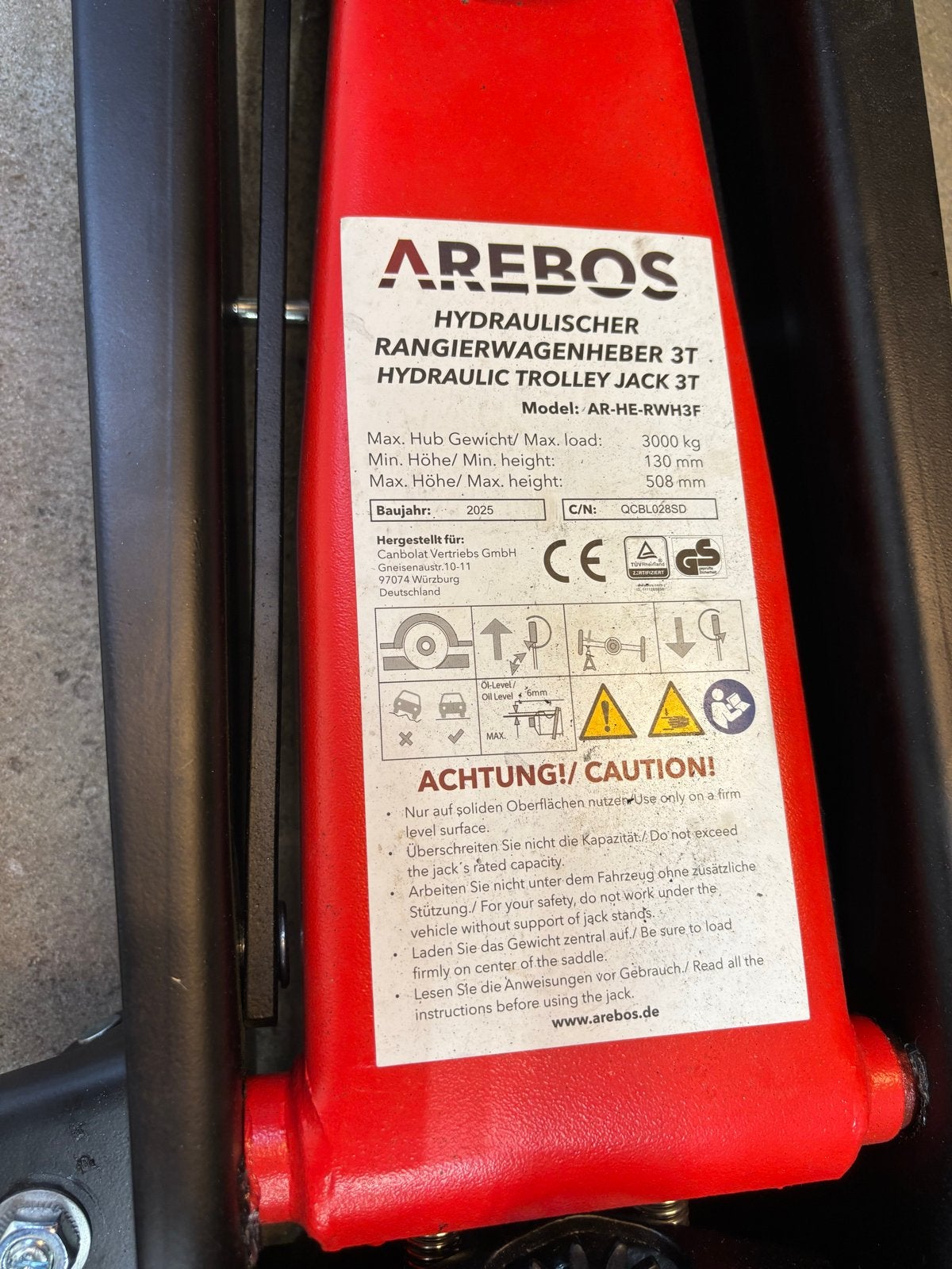 AREBOS Hydraulische Garagekrik 3T - Zo goed als nieuw, Ophalen, Nieuw, Hydraulisch, Garagekrik