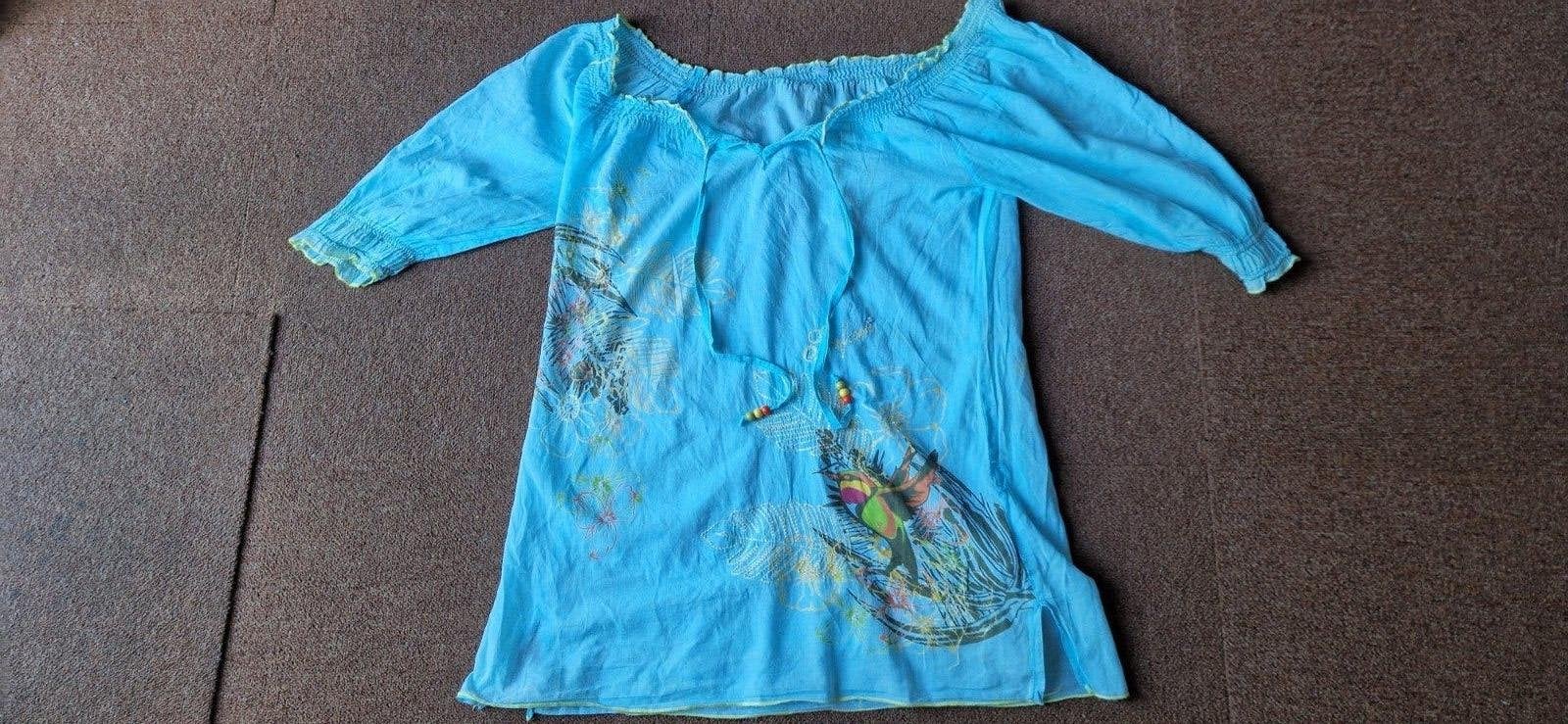 Turquoise tuniek met lange mouwen en print, maat 40, Maat 38/40 (M), Blauw, Ophalen of Verzenden, Onbekend