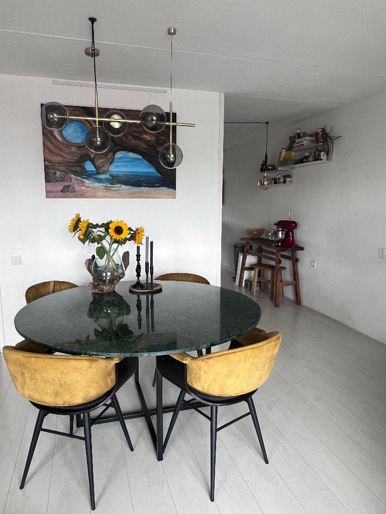 Marmeren eetkamer tafel - groen, Ophalen, Overige materialen, Rond, Zo goed als nieuw