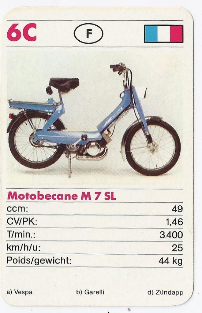 Kw573 bromfiets verzamelplaatje 6c motobecane m 7 sl, Verzamelen, Ophalen of Verzenden, Zo goed als nieuw, Auto's