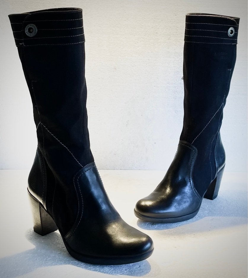 G Star Raw laarzen hoge hak leer / denim zwart / blauw 40, Kleding | Dames, Schoenen, Ophalen of Verzenden, Hoge laarzen
