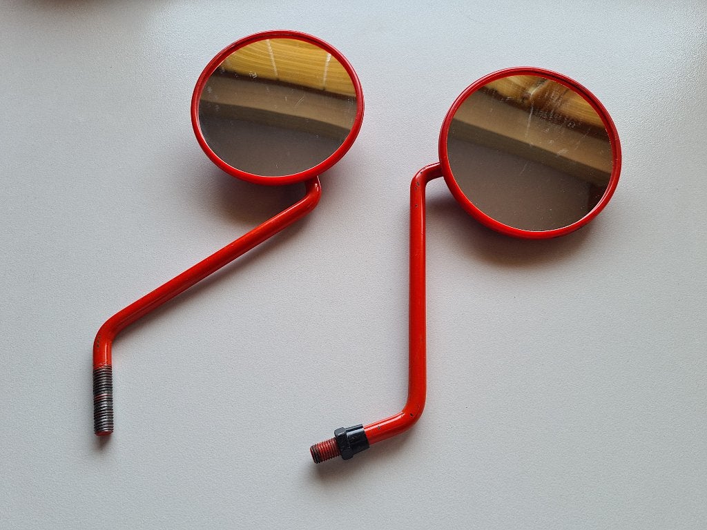 Keurignette oranje-rode spiegelset voor Honda MT5, MT8, Ophalen of Verzenden, Zo goed als nieuw, Overige typen, Honda mt mtx mb mtx mb mbx nsr ns1