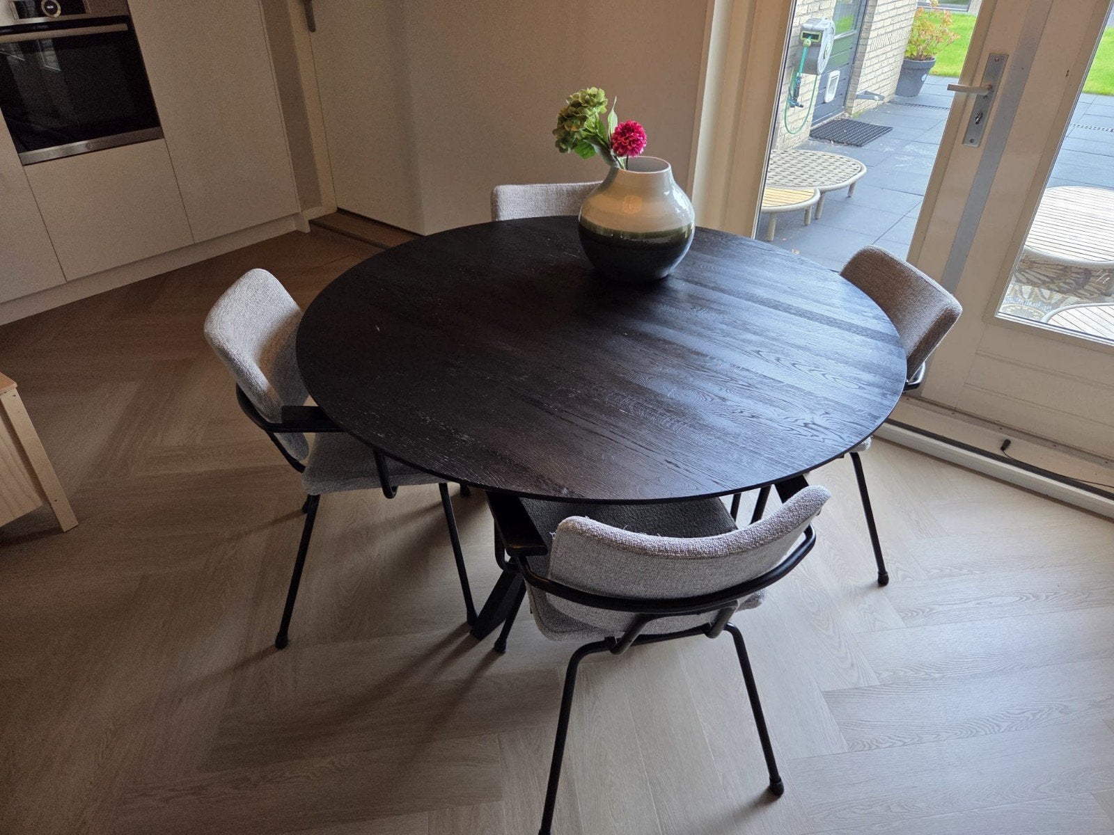 Ronde eettafel, rond 138 vm, Huis en Inrichting, Tafels | Eettafels, Ophalen, Gebruikt, Rond, Vijf personen of meer