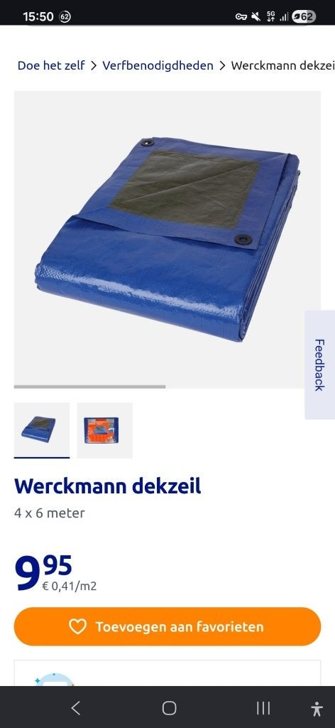 2X Werckmann Dekzeil 4x6 meter - Blauw (van Camper), Ophalen, Zo goed als nieuw, 15 m² of meer, Zeil