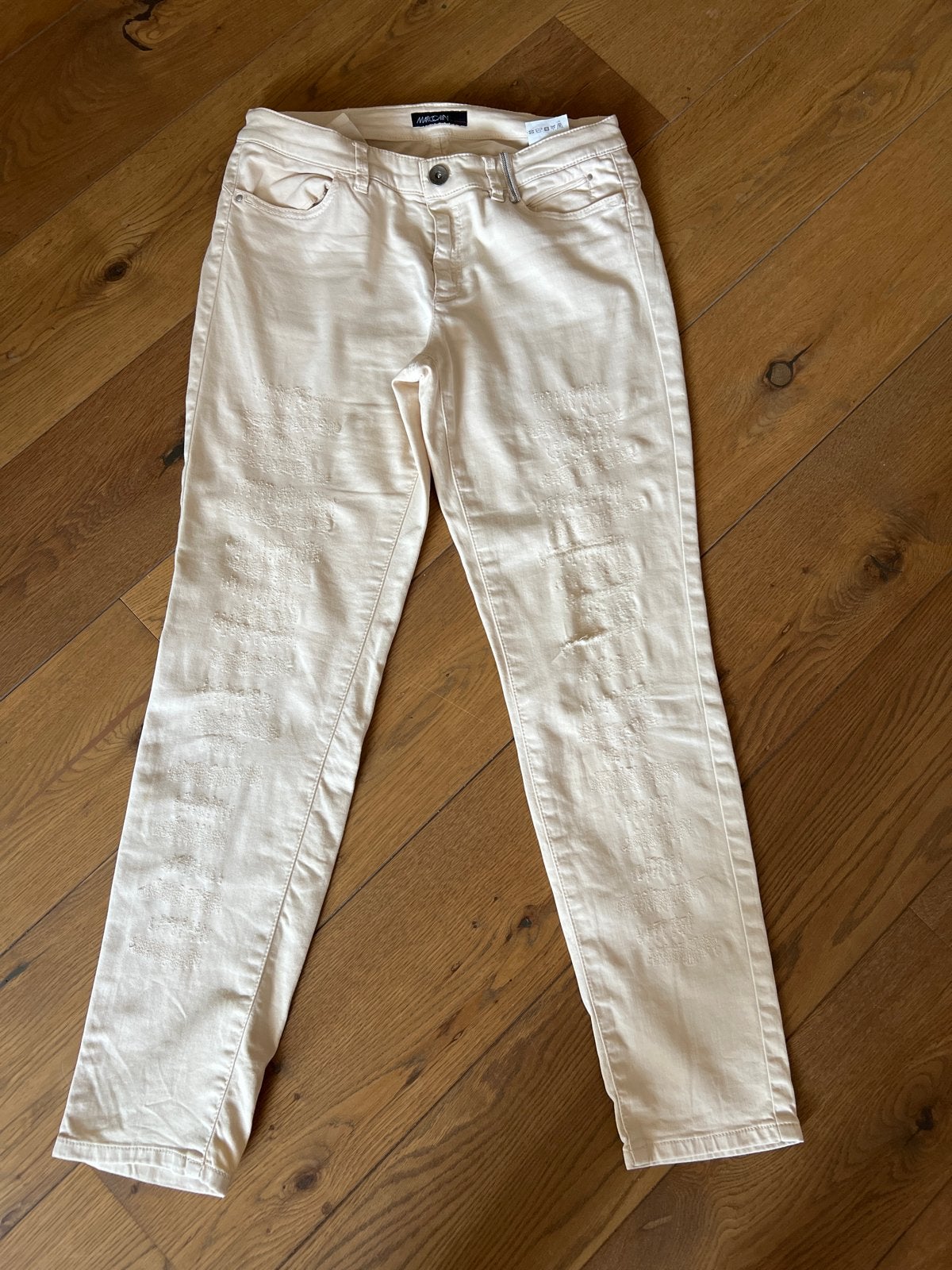 Marccain  Skinny Jeans - Crème met subtiele details, Ophalen of Verzenden, Zo goed als nieuw, Overige kleuren, W33 - W36 (confectie 42/44)