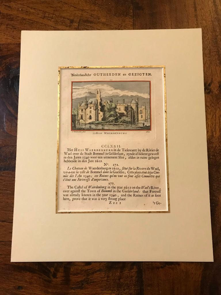 Huis Waerdenburg, antieke kopergravure in kleur, Rademakers, Stadsgezicht, Ophalen of Verzenden, 21 cm, 15 cm