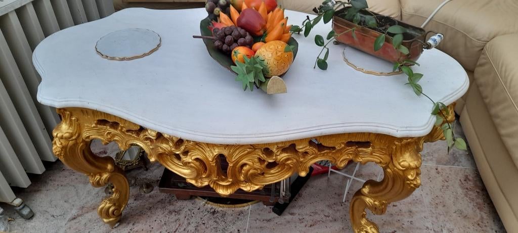Barok salontafel bladgoud antiek  capodimonte, Ophalen of Verzenden, Zo goed als nieuw, Rechthoek