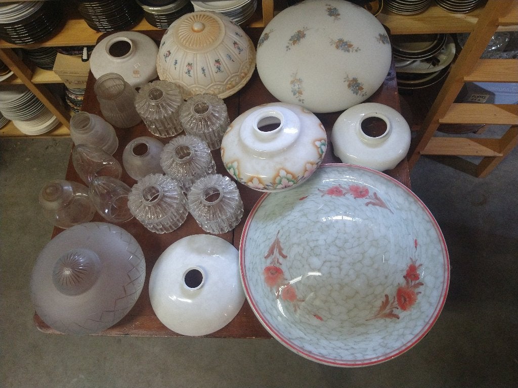 Antieke glazen lampenkappen - art deco, kristal, Ophalen