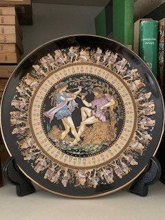 Mooie Griekse bord mythologie Dionysos en Dyantris 24k goud, Ophalen of Verzenden