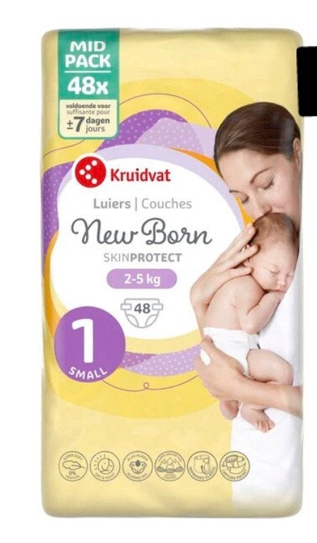 2 pakken Kruidvat New Born luiers (maat 1, 2-5 kg), Ophalen, Nieuw