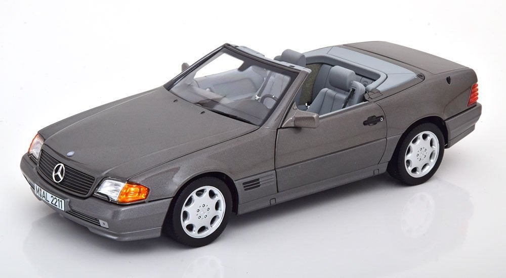 Mercedes-Benz 500SL (R129) Roadster 1989 Grijs 1-18 Norev, Hobby en Vrije tijd, Modelauto's | 1:18, Auto, Norev, Ophalen of Verzenden