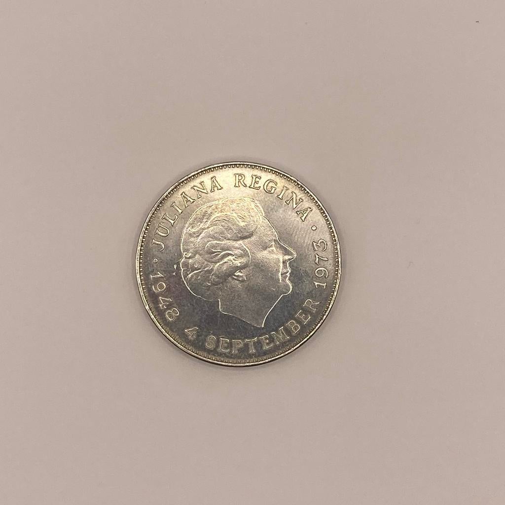 Zilveren 10 Gulden Juliana 1973, Koningin Juliana, Zilver, Ophalen of Verzenden, Losse munt