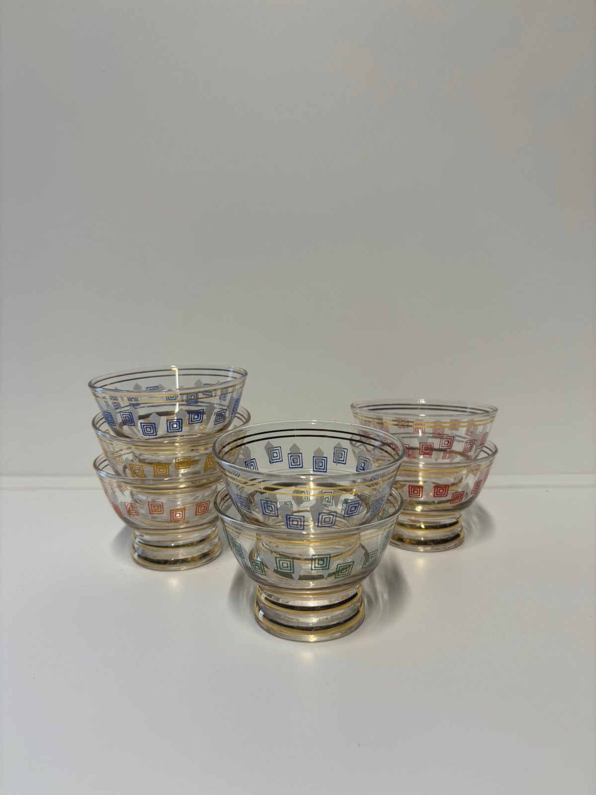 Vintage 50s Franse dessert glaasjes gekleurd, *, Gebruikt, Verzenden, *