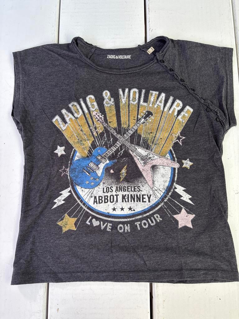Zadig & Voltaire T-shirt met gitaarprint, maat XS, Ophalen of Verzenden, Zo goed als nieuw, Korte mouw, Maat 34 (XS) of kleiner